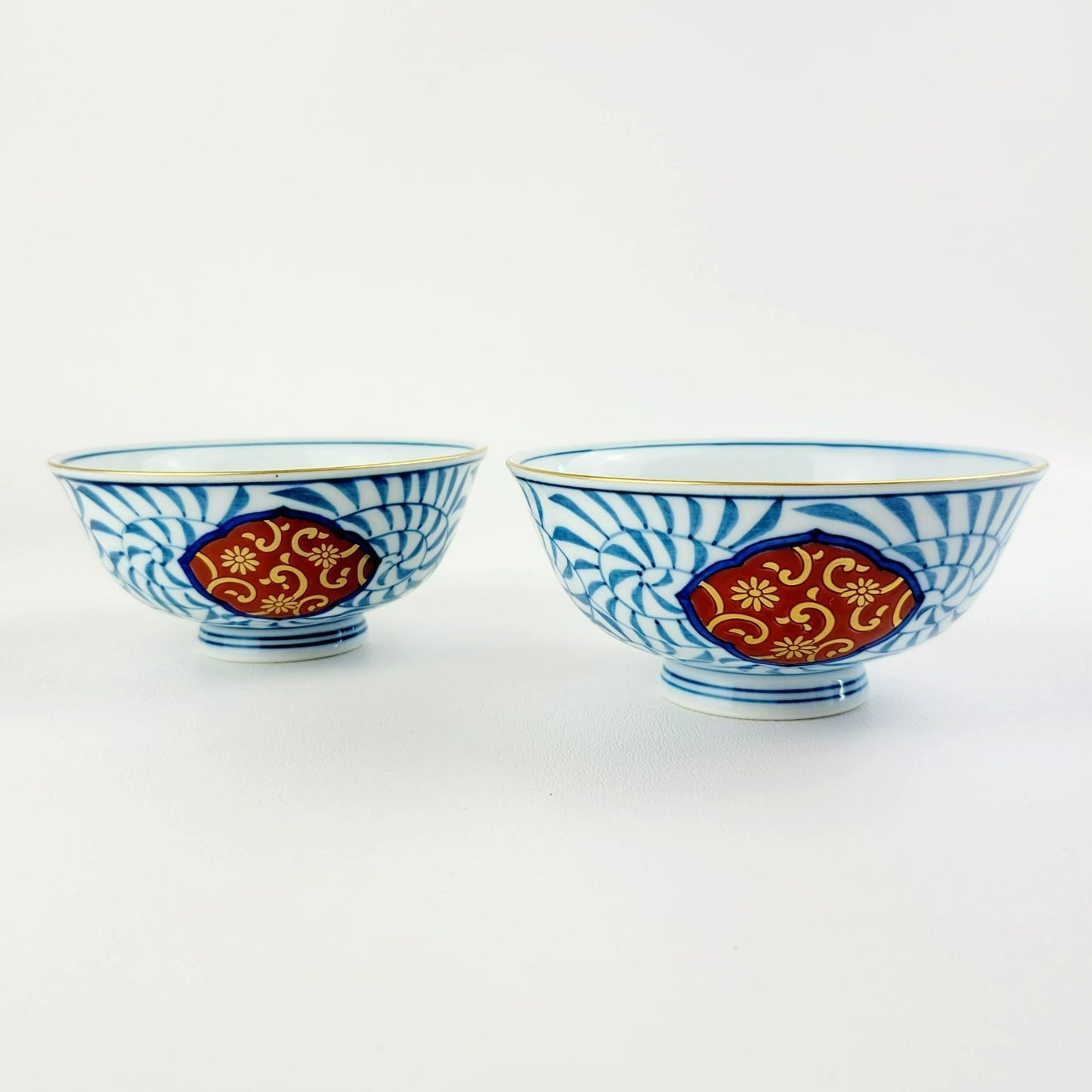 Hand-Painted Japanese Porcelain Rice Bowl Set of 2