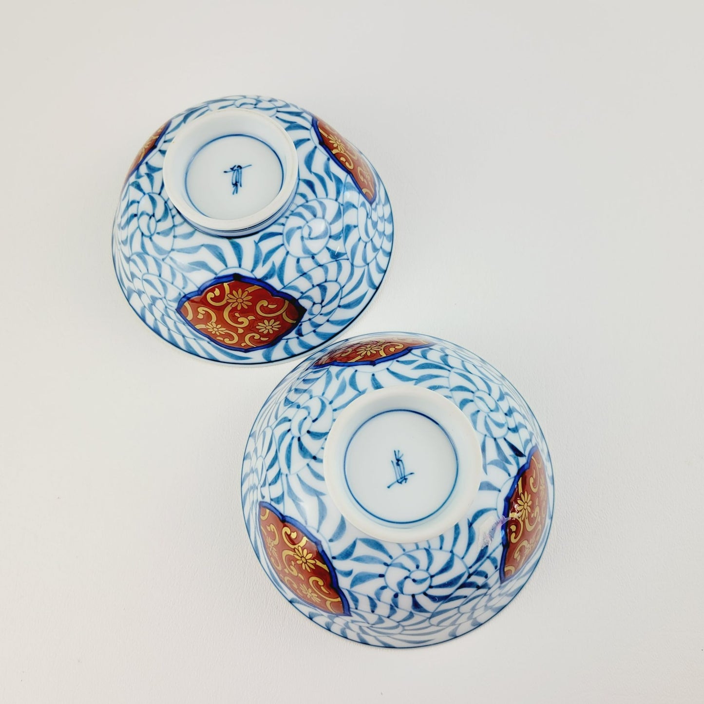 Hand-Painted Japanese Porcelain Rice Bowl Set of 2
