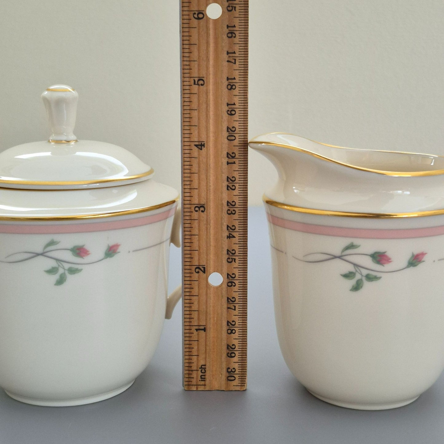 Lenox "Rose Manor Pink" Creamer & Sugar Bowl, c.1985-99 USA