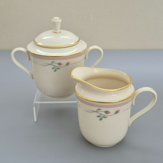 Lenox "Rose Manor Pink" Creamer & Sugar Bowl, c.1985-99 USA