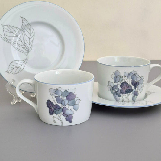 Block Spal "Hydrangea" Cup & Saucer, 2 Sets, c.1982-91 Portugal