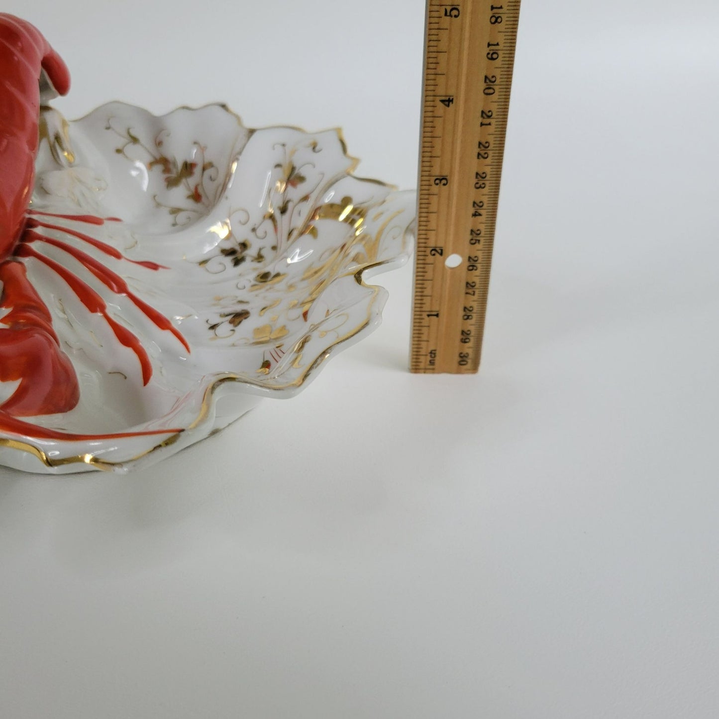 Vintage German Lobster Shaped Serving Dish, Red & Gold Victorian Style, Maritime Living