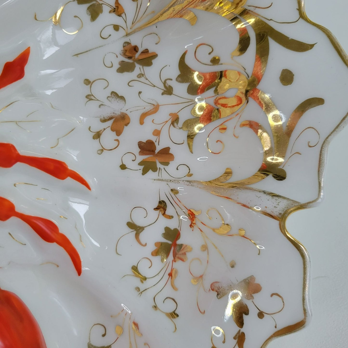 Vintage German Lobster Shaped Serving Dish, Red & Gold Victorian Style, Maritime Living