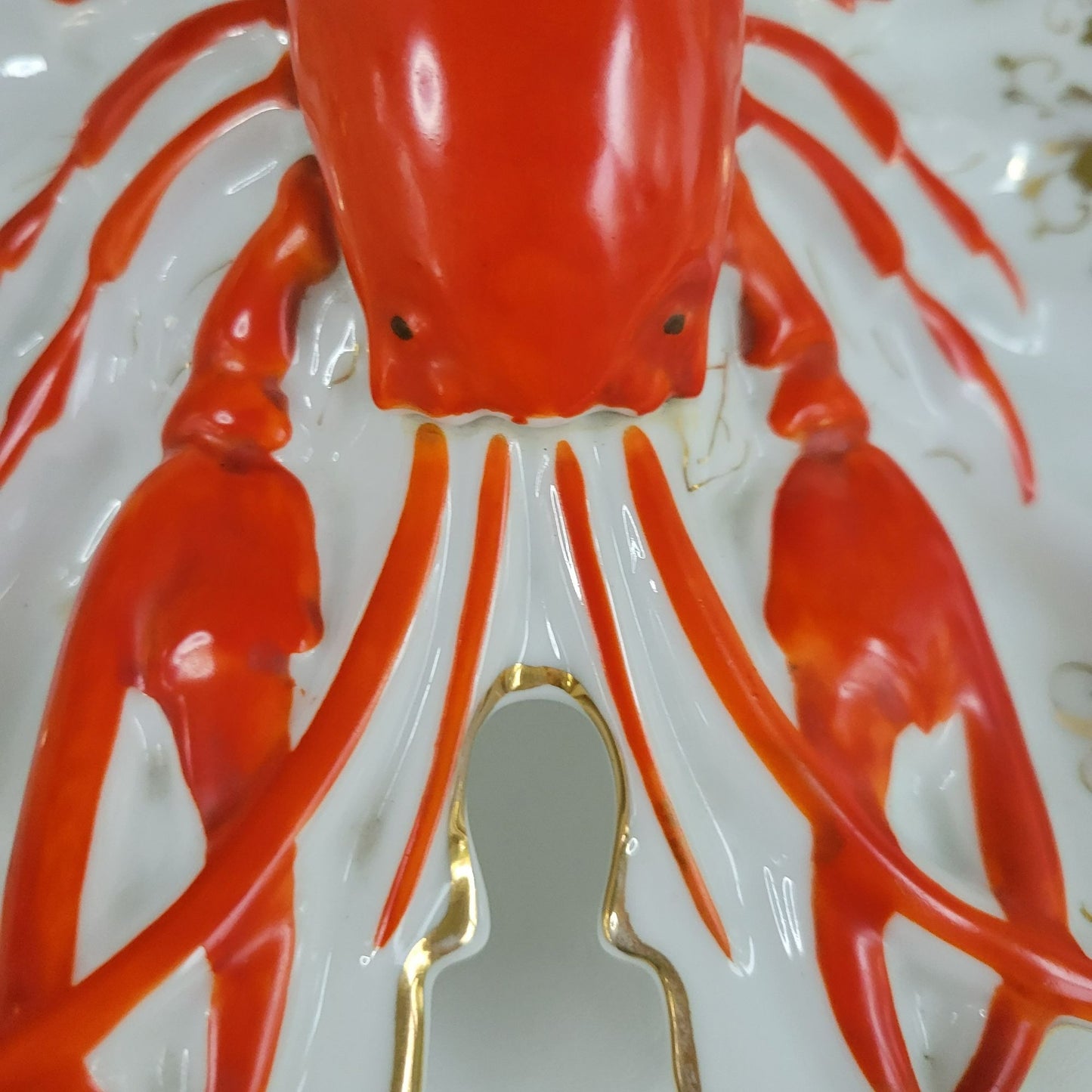 Vintage German Lobster Shaped Serving Dish, Red & Gold Victorian Style, Maritime Living