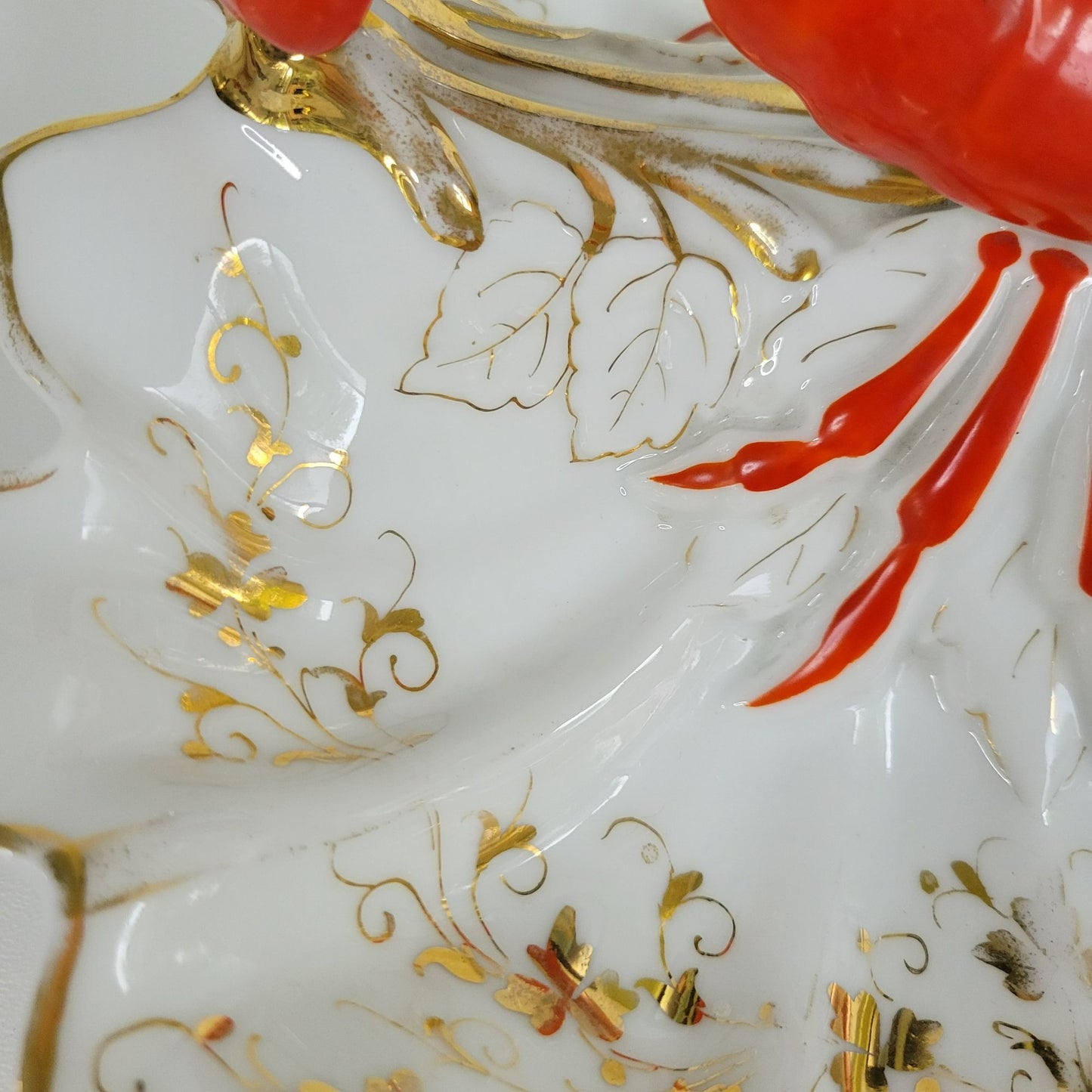 Vintage German Lobster Shaped Serving Dish, Red & Gold Victorian Style, Maritime Living