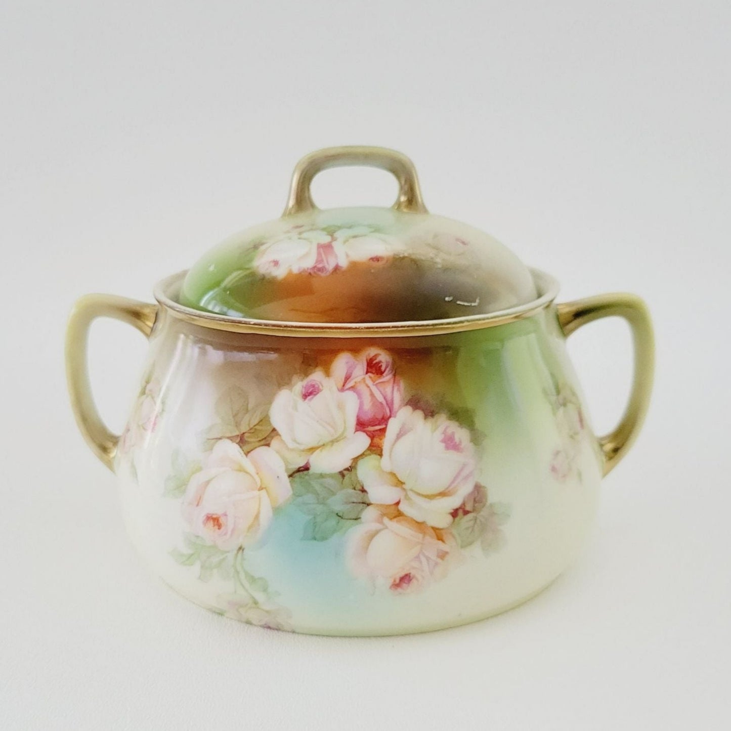 Antique Prince Regent Cracker Biscuit Jar, Hand Painted Roses with Gold Trim, Germany c.1880-1918