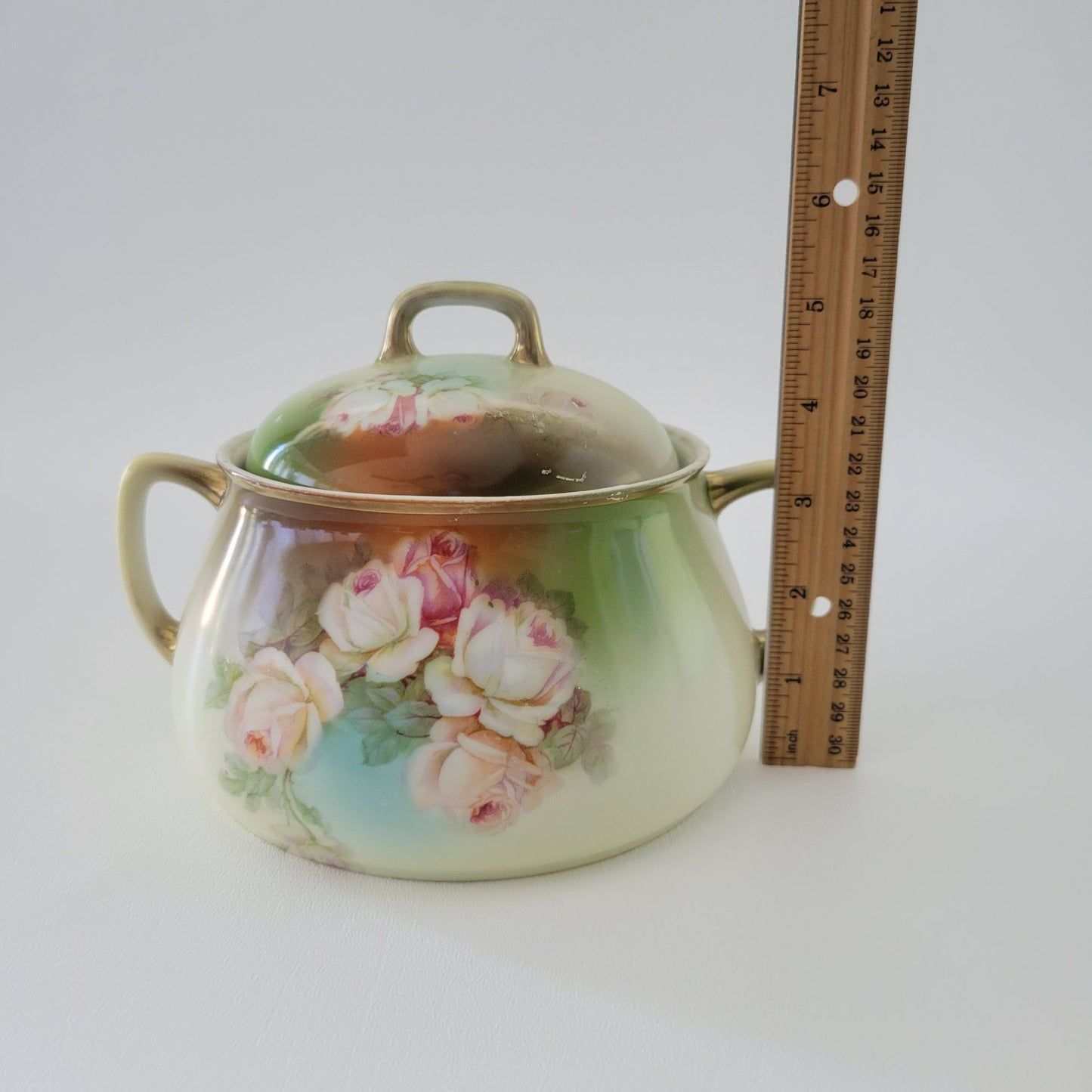 Antique Prince Regent Cracker Biscuit Jar, Hand Painted Roses with Gold Trim, Germany c.1880-1918