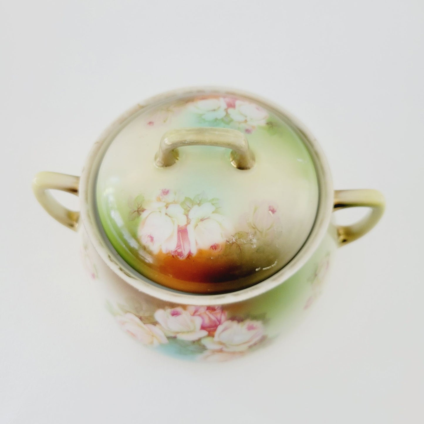 Antique Prince Regent Cracker Biscuit Jar, Hand Painted Roses with Gold Trim, Germany c.1880-1918