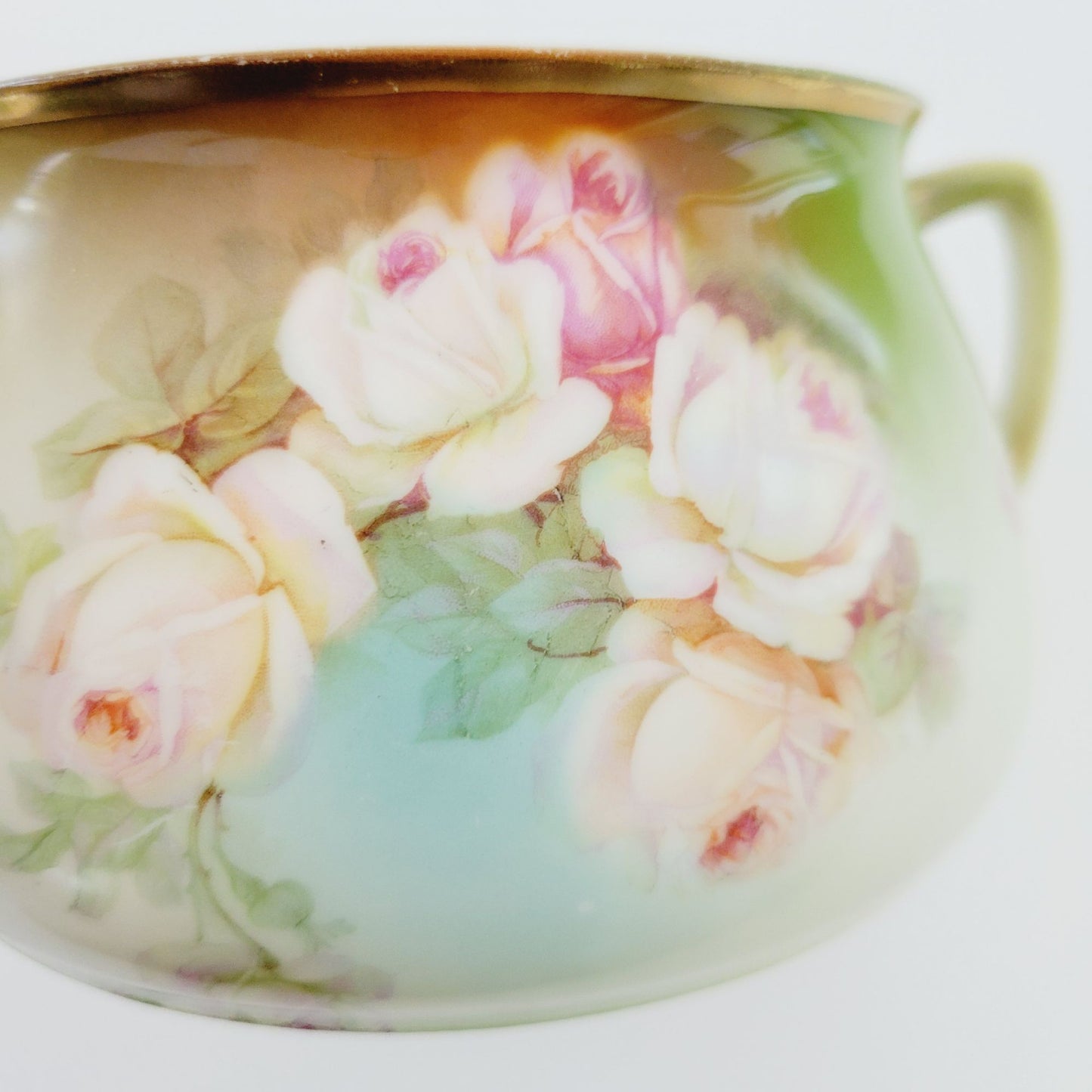 Antique Prince Regent Cracker Biscuit Jar, Hand Painted Roses with Gold Trim, Germany c.1880-1918
