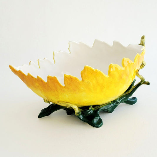 Freeform Leaf Shaped Centerpiece Bowl, Embossed Design