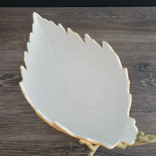 Freeform Leaf Shaped Centerpiece Bowl, Embossed Design