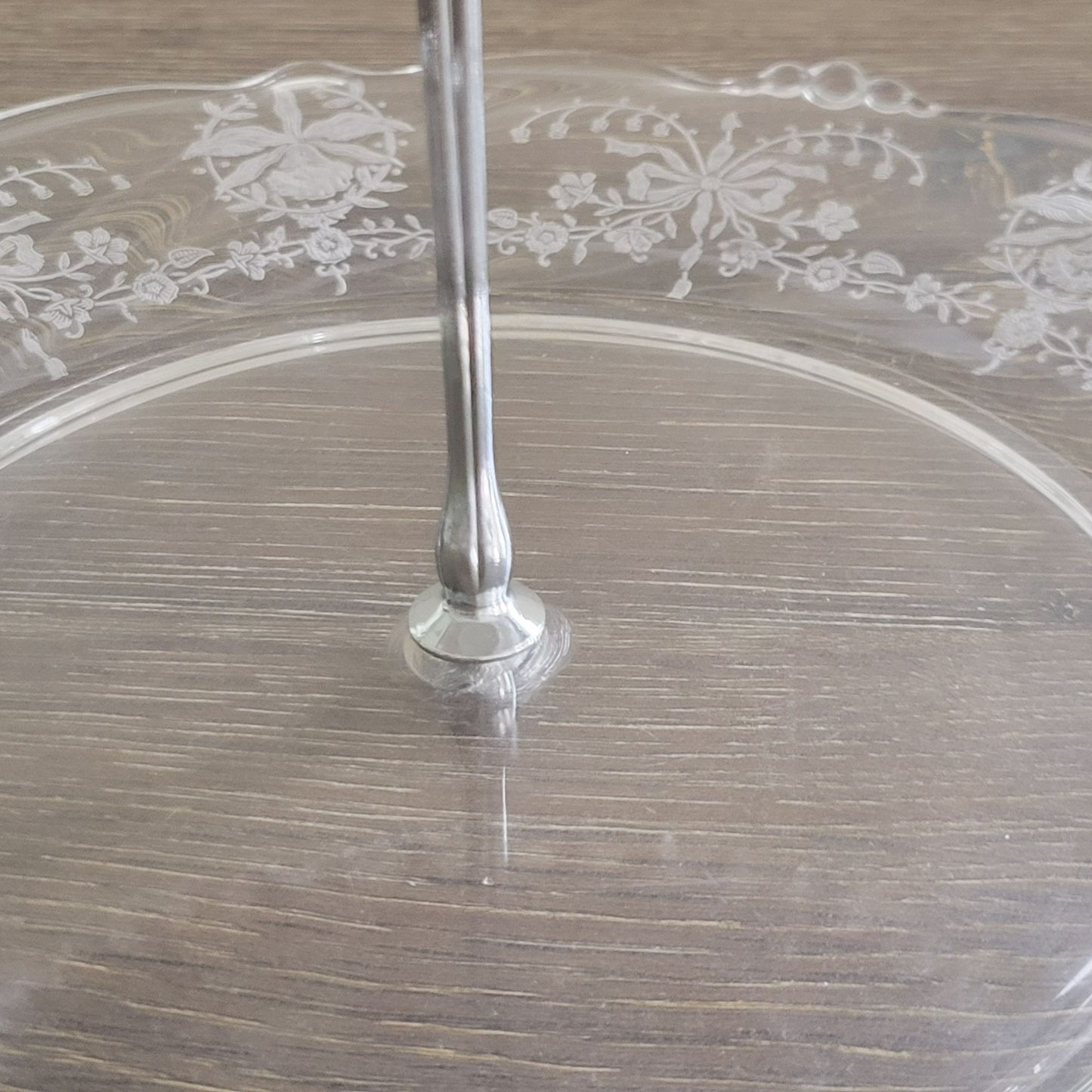 Mismatched Vintage 2-Tiered Glass Dessert Stand, Fenton Silver Crest & Heisey Orchid