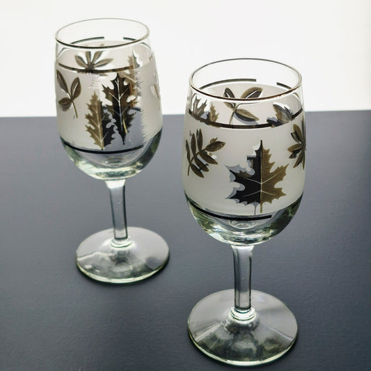 Libbey Glass "Silver Leaf" Wine Glass, Set of 2, USA c.1953-1978
