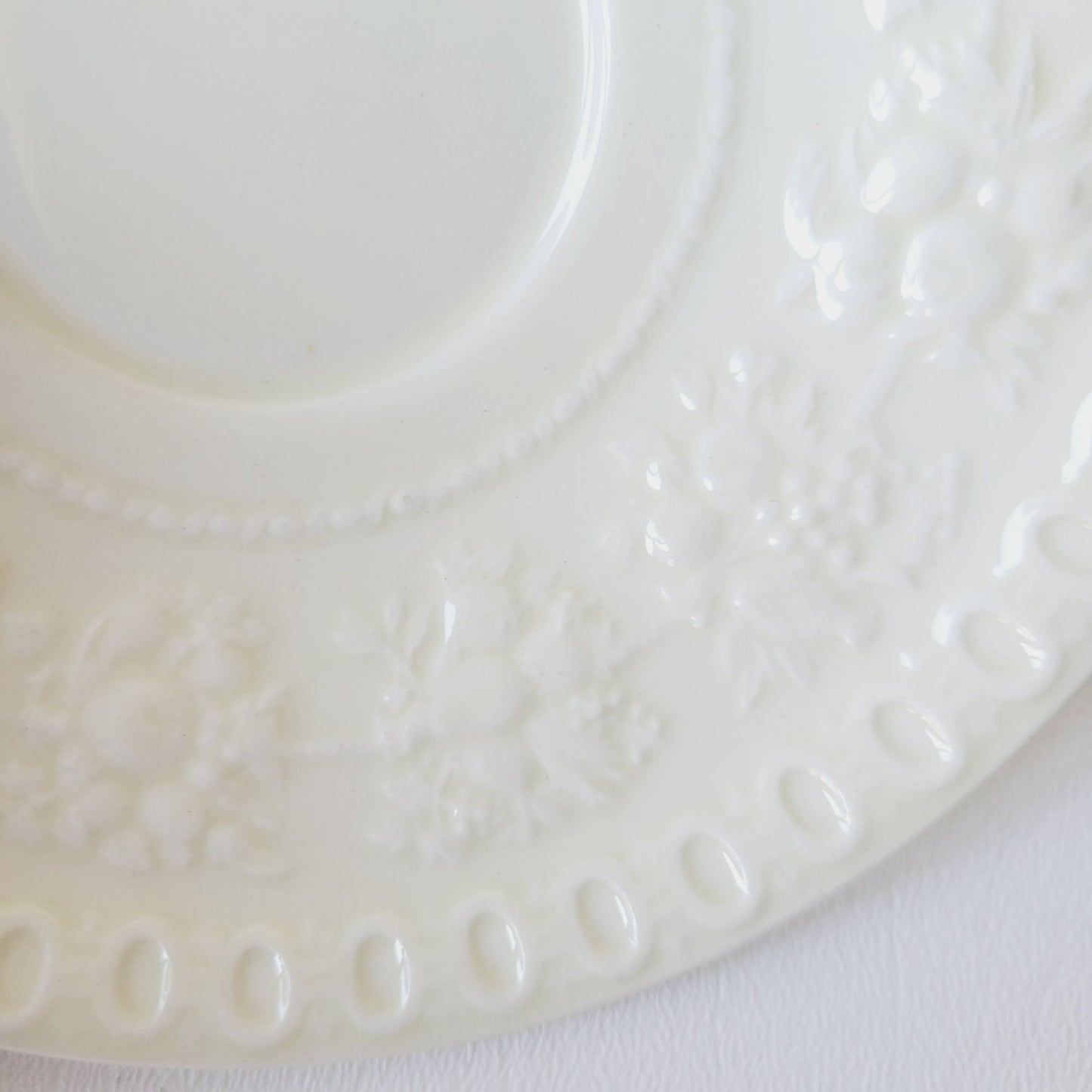 Wedgwood Wellesley Teacup & Saucer, Off White Embossed Floral Design, Made in England