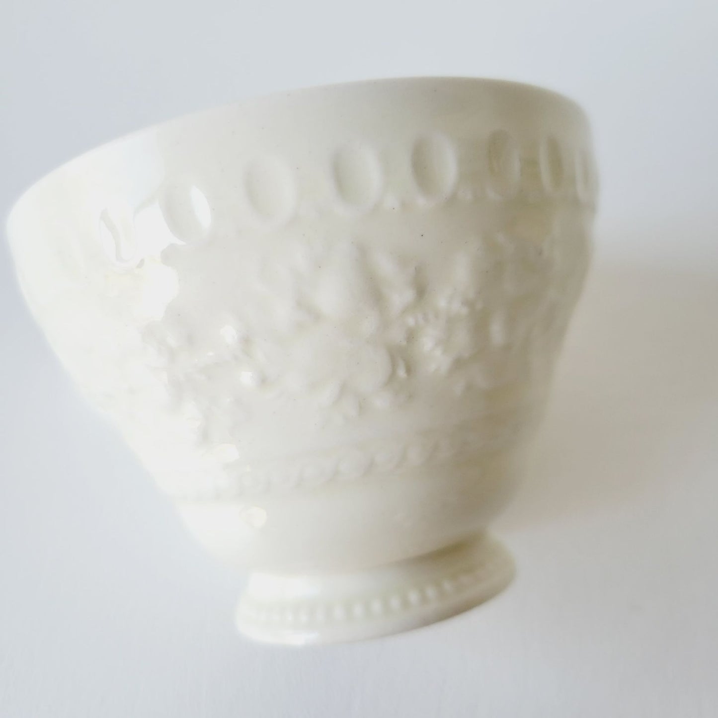 Wedgwood Wellesley Teacup & Saucer, Off White Embossed Floral Design, Made in England