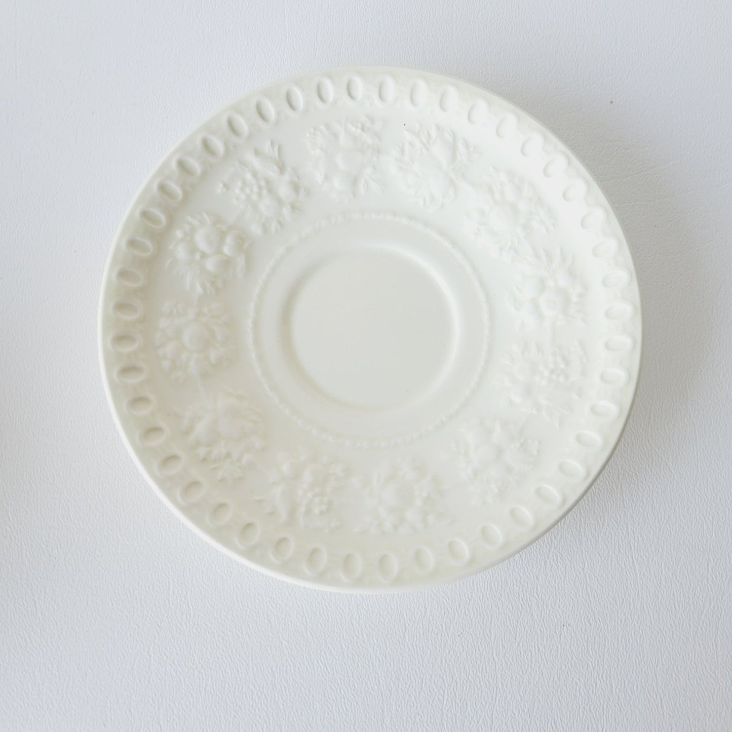Wedgwood Wellesley Teacup & Saucer, Off White Embossed Floral Design, Made in England