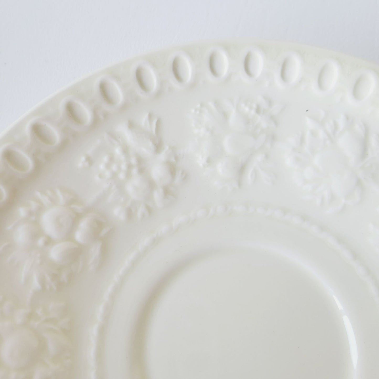 Wedgwood Wellesley Teacup & Saucer, Off White Embossed Floral Design, Made in England