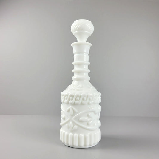 Vintage Jim Beam Milk Glass Liquor Bottle & Stopper, c. 1960s, Unique Embossed Pattern, USA Made