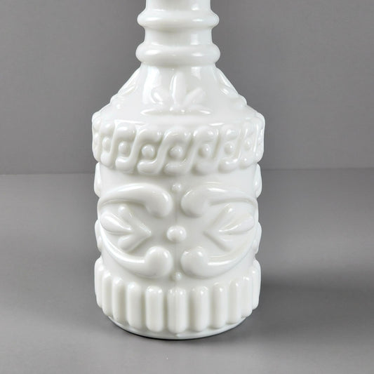 Vintage Jim Beam Milk Glass Liquor Bottle & Stopper, c. 1960s, Unique Embossed Pattern, USA Made