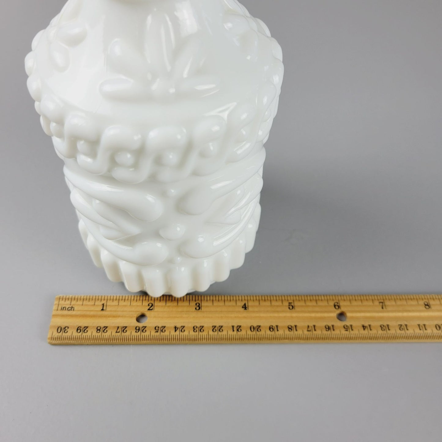 Vintage Jim Beam Milk Glass Liquor Bottle & Stopper, c. 1960s, Unique Embossed Pattern, USA Made
