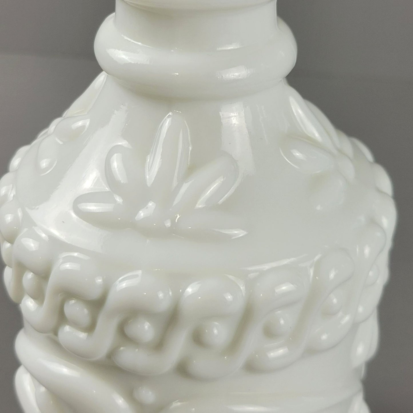 Vintage Jim Beam Milk Glass Liquor Bottle & Stopper, c. 1960s, Unique Embossed Pattern, USA Made