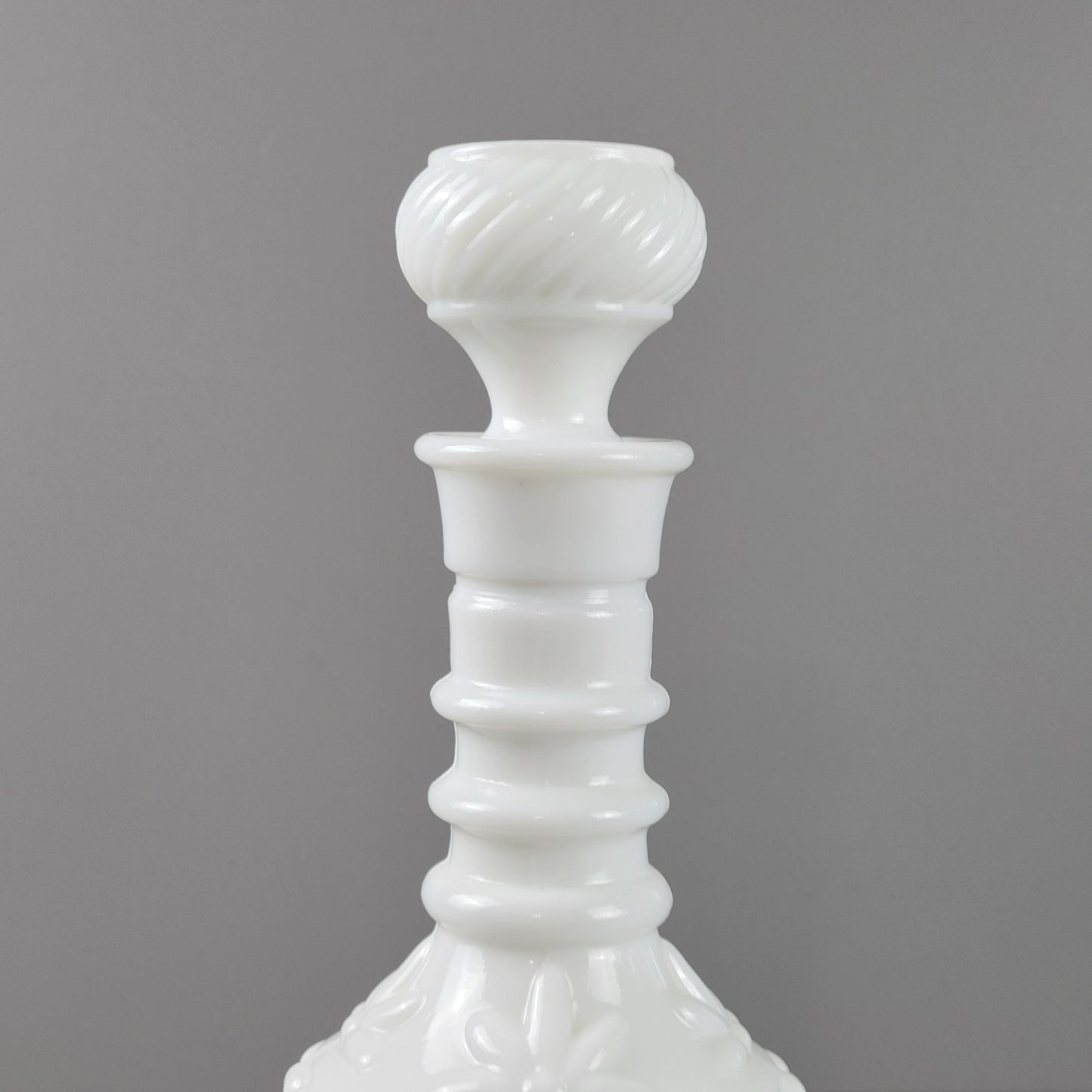 Vintage Jim Beam Milk Glass Liquor Bottle & Stopper, c. 1960s, Unique Embossed Pattern, USA Made