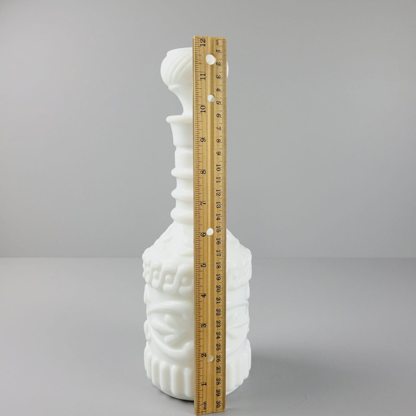 Vintage Jim Beam Milk Glass Liquor Bottle & Stopper, c. 1960s, Unique Embossed Pattern, USA Made