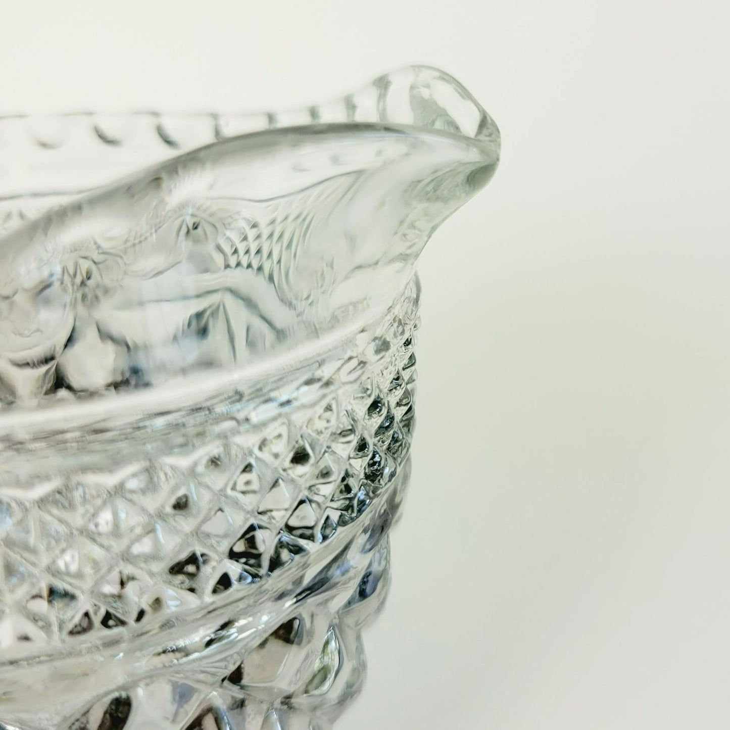 Anchor Hocking Glass Creamer Pitcher Wexford Smoke Gray Diamond Cut Design, USA Made