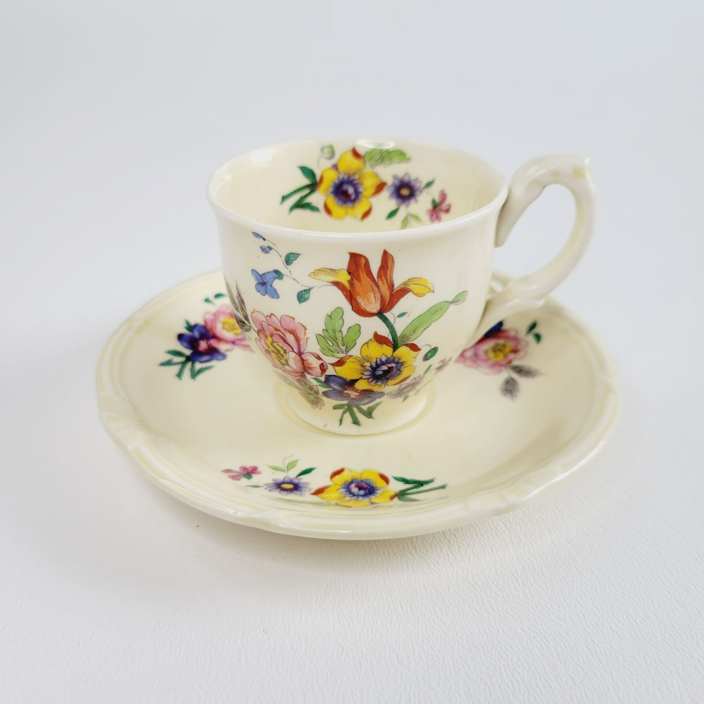 WH Grindley Floral Demitasse Cup & Saucer, 2 Sets, c1936-40 England