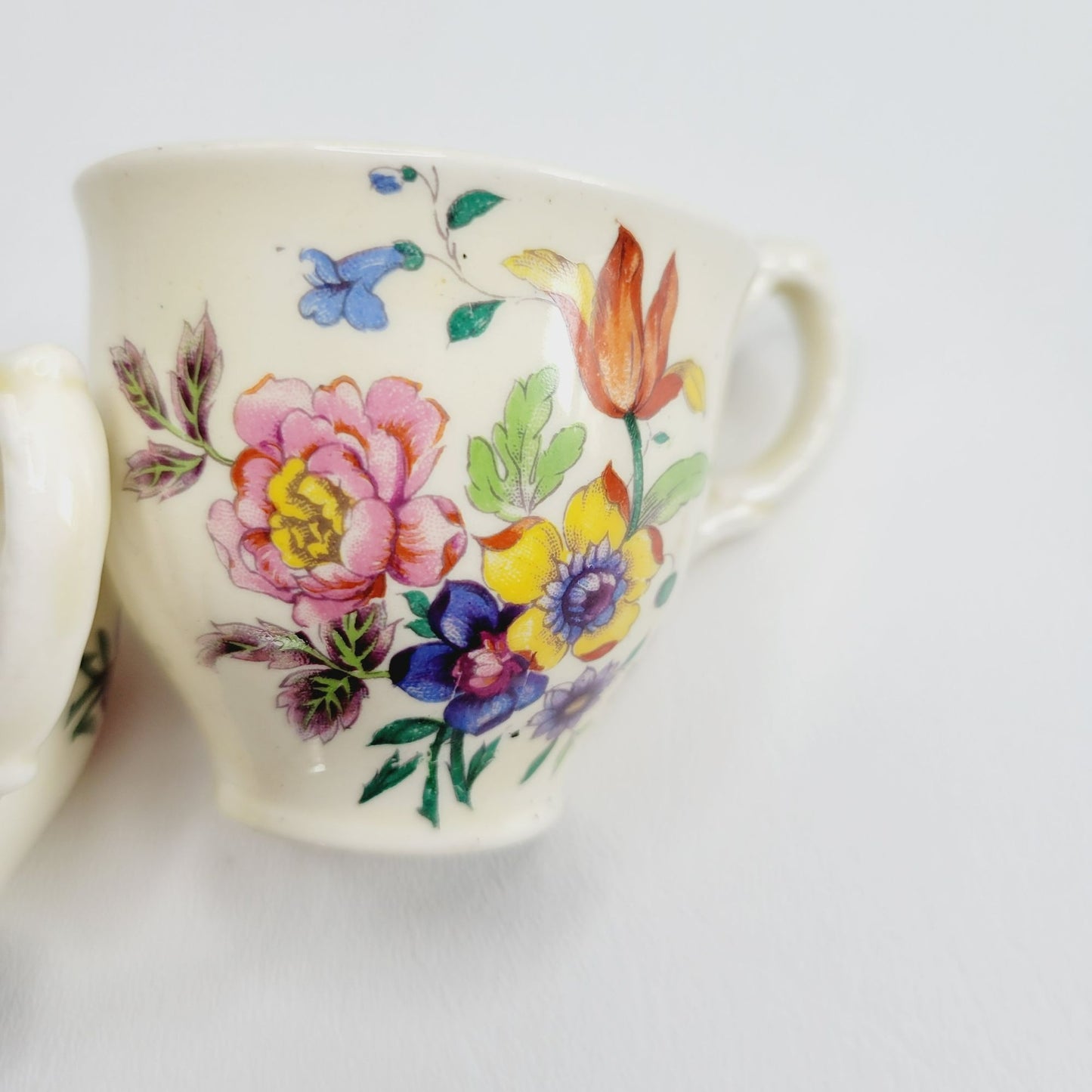 WH Grindley Floral Demitasse Cup & Saucer, 2 Sets, c1936-40 England