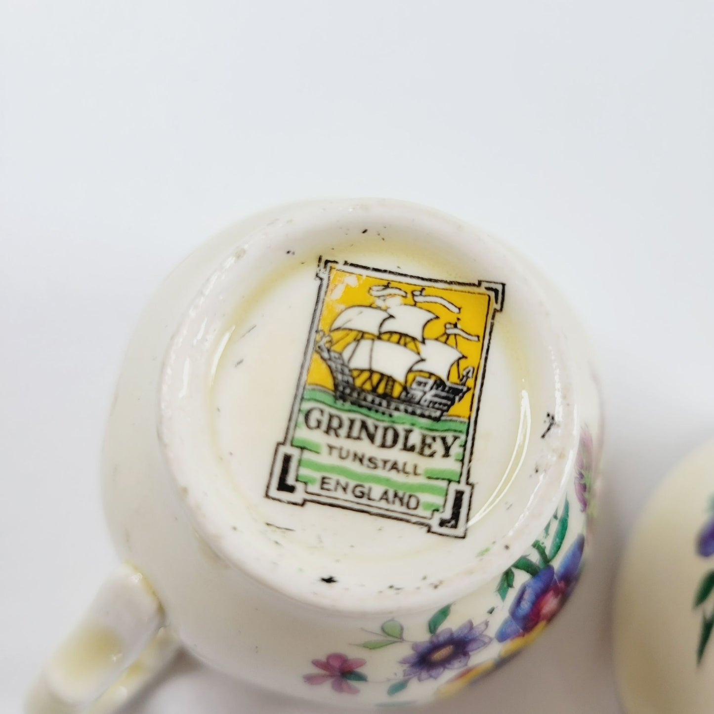 WH Grindley Floral Demitasse Cup & Saucer, 2 Sets, c1936-40 England