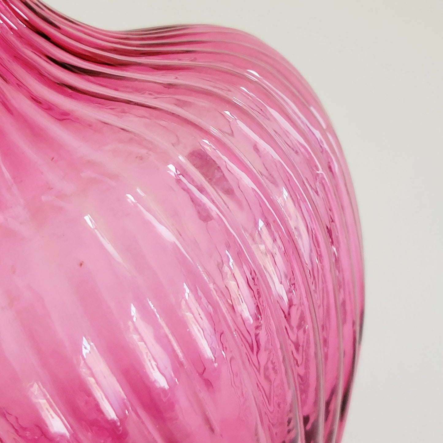 Cranberry Glass Flower Vase, 8" Fluted & Ribbed, Pilgrim Glass Co, USA Made