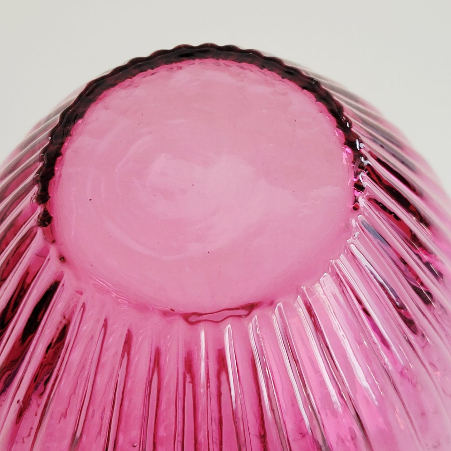 Cranberry Glass Flower Vase, 8" Fluted & Ribbed, Pilgrim Glass Co, USA Made
