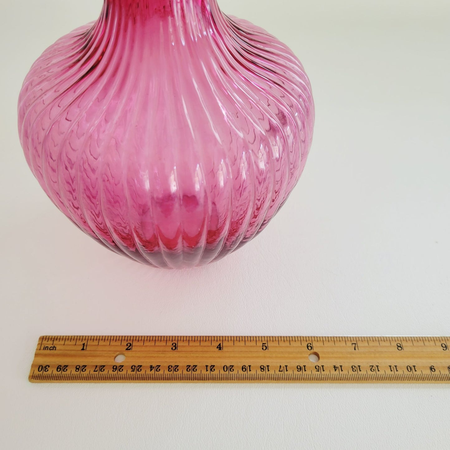 Cranberry Glass Flower Vase, 8" Fluted & Ribbed, Pilgrim Glass Co, USA Made
