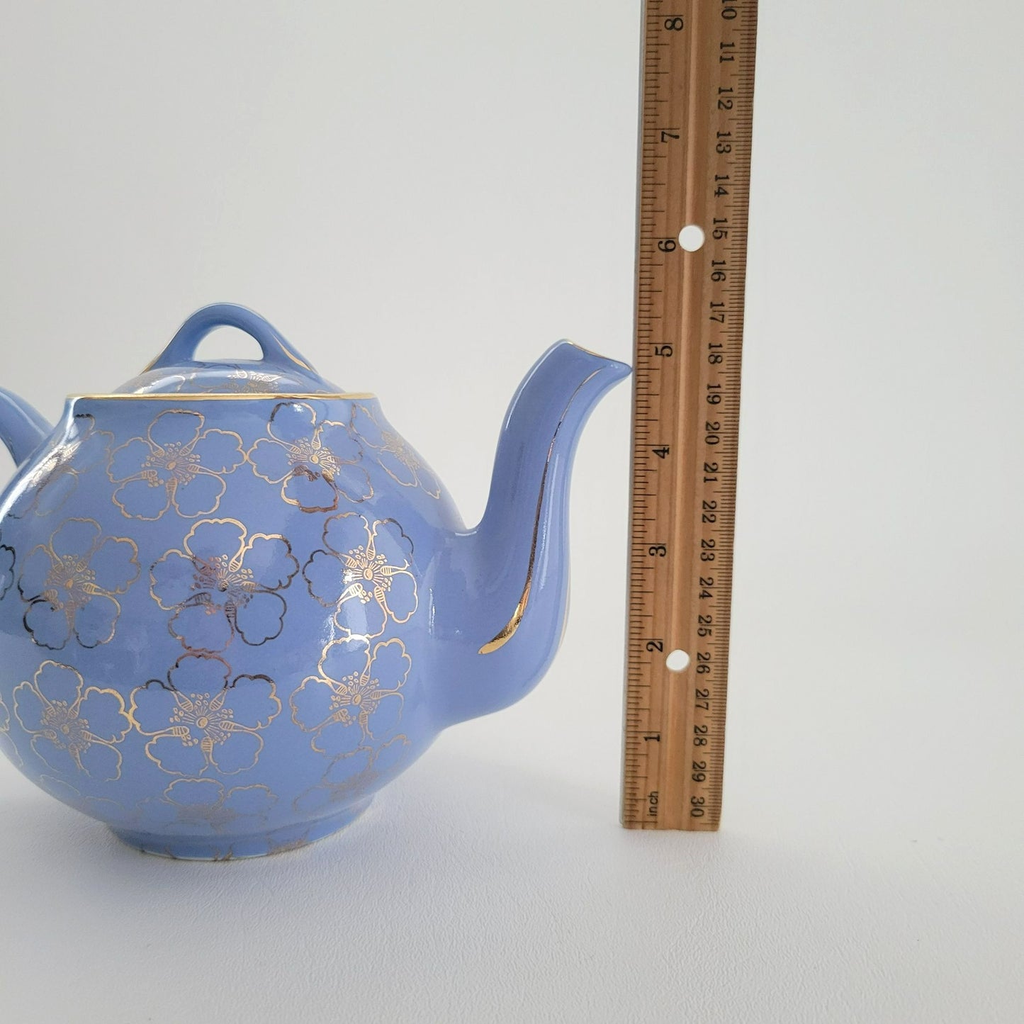 Hall French Flower Cadet Blue Teapot & Lid, USA Made