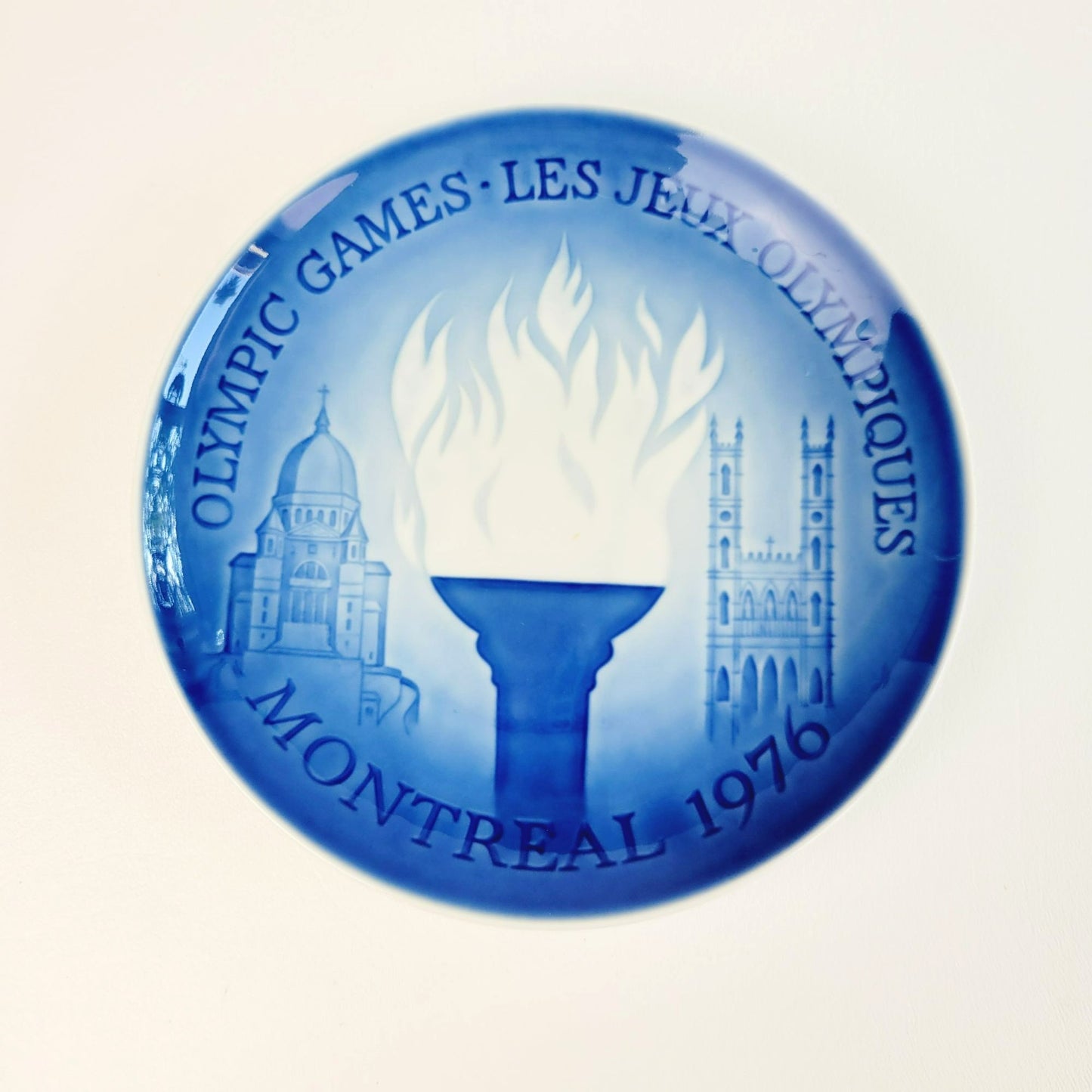 Vintage 1976 Montreal Olympic Plate, Bing & Grøndahl Copenhagen Blue & White Porcelain Wall Plate, Made in Denmark