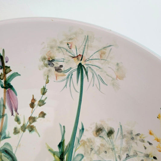 Floral Artisan Pottery Low Bowl, 11.50", Hand Painted Wildflowers Hanging Wall Decor
