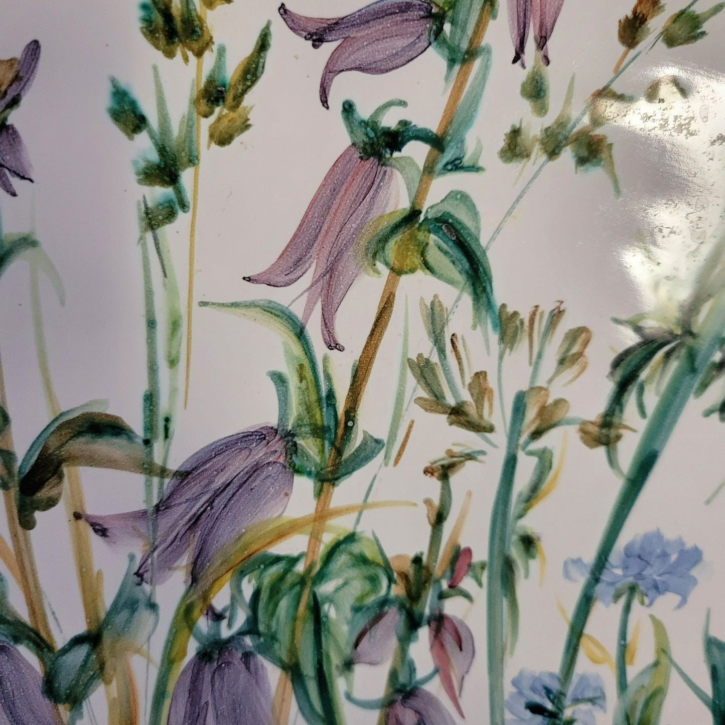 Floral Artisan Pottery Low Bowl, 11.50", Hand Painted Wildflowers Hanging Wall Decor
