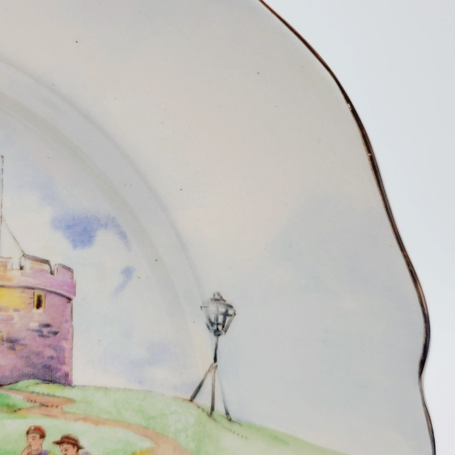 Vintage Royal Doulton Historical England Plymouth Hoe Plate, Castle, Tall Ships & Men Design