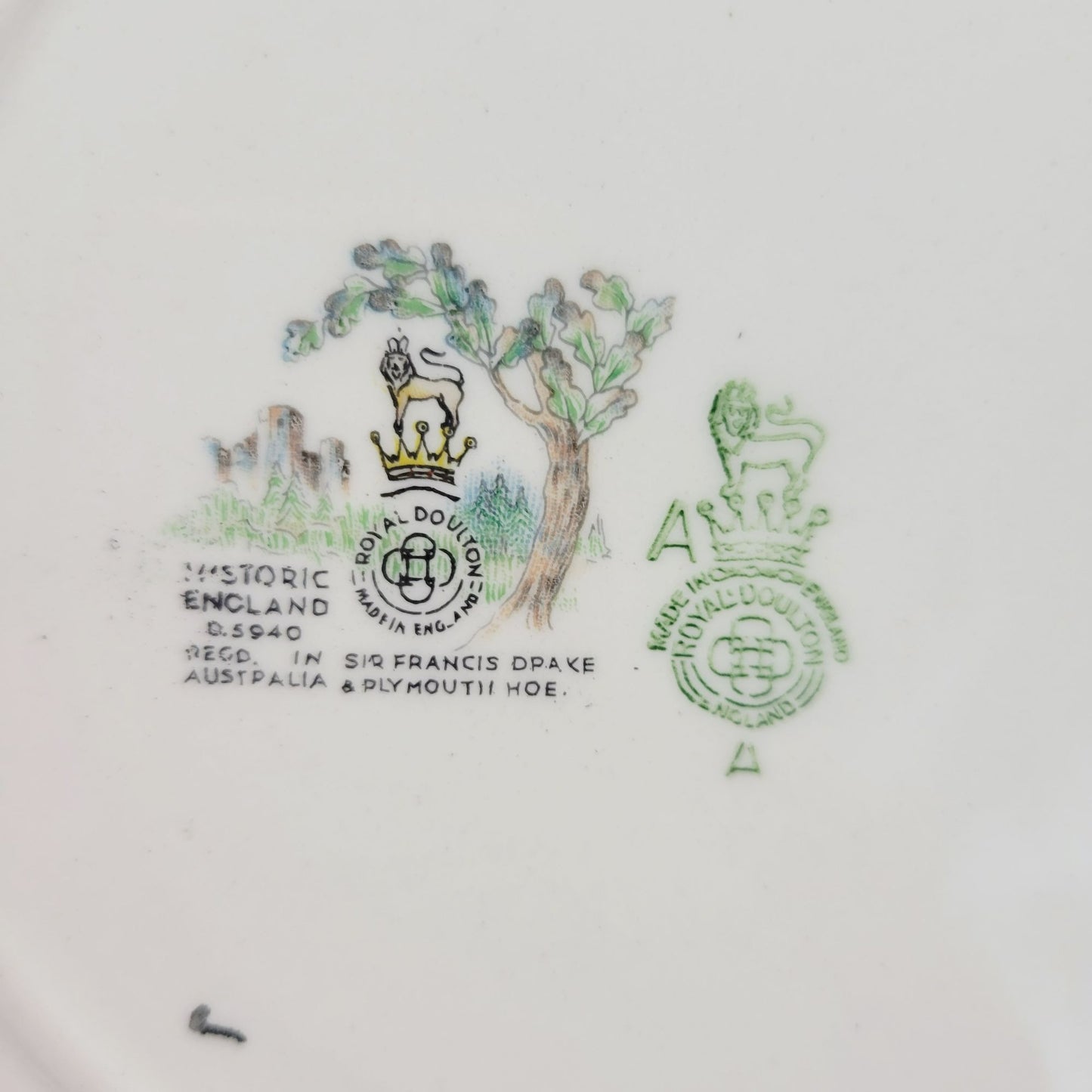 Vintage Royal Doulton Historical England Plymouth Hoe Plate, Castle, Tall Ships & Men Design