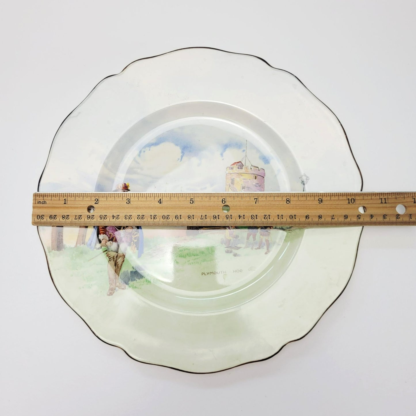 Vintage Royal Doulton Historical England Plymouth Hoe Plate, Castle, Tall Ships & Men Design