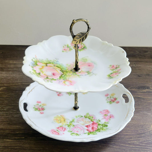 Mismatched Shabby Chic Floral 2-Tiered Dessert Stand