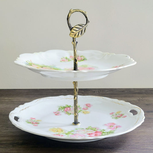 Mismatched Shabby Chic Floral 2-Tiered Dessert Stand