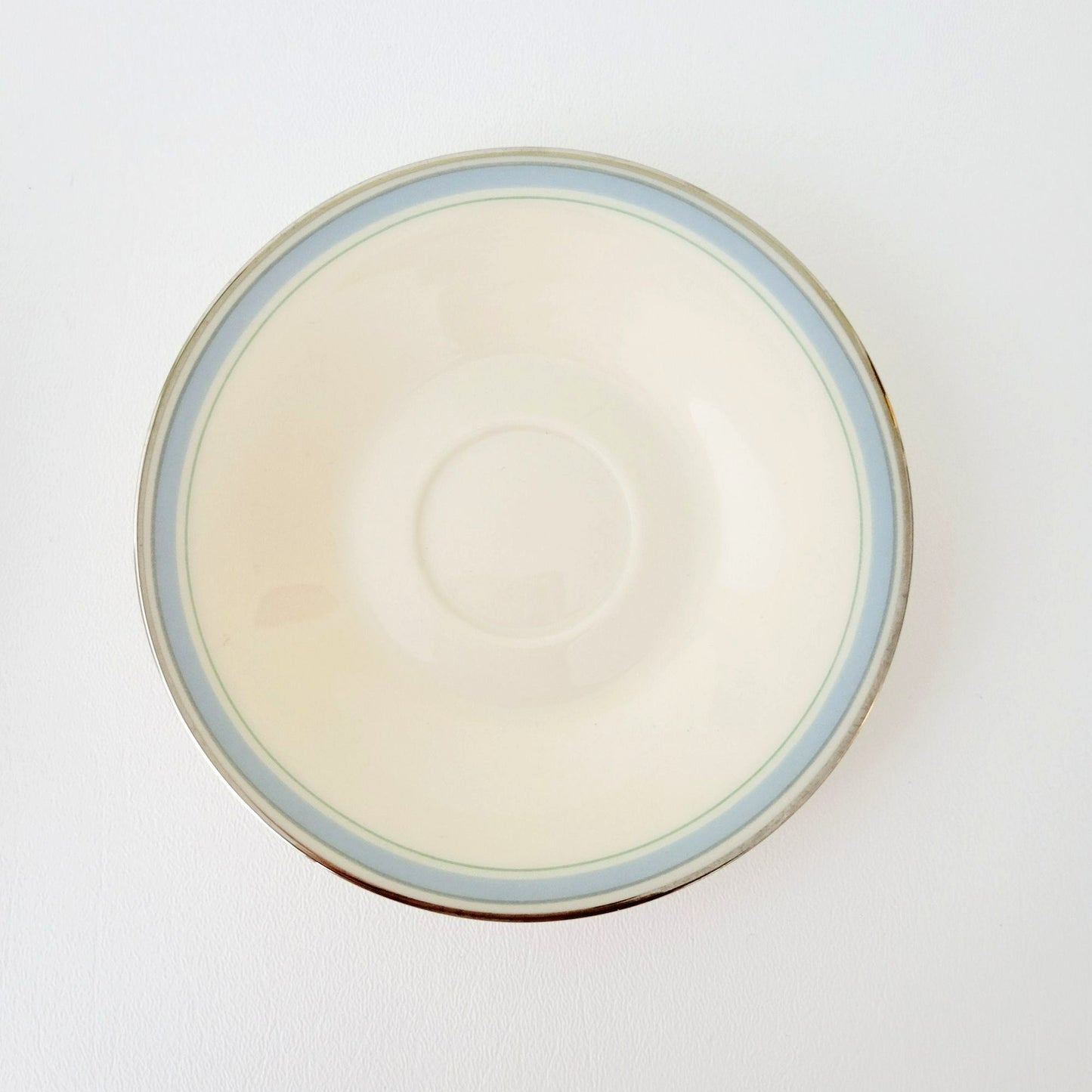 Lenox Brentwood Teacup & Saucer, 2 Sets, Blue & Green Floral, Platinum Trim, c.1980s USA
