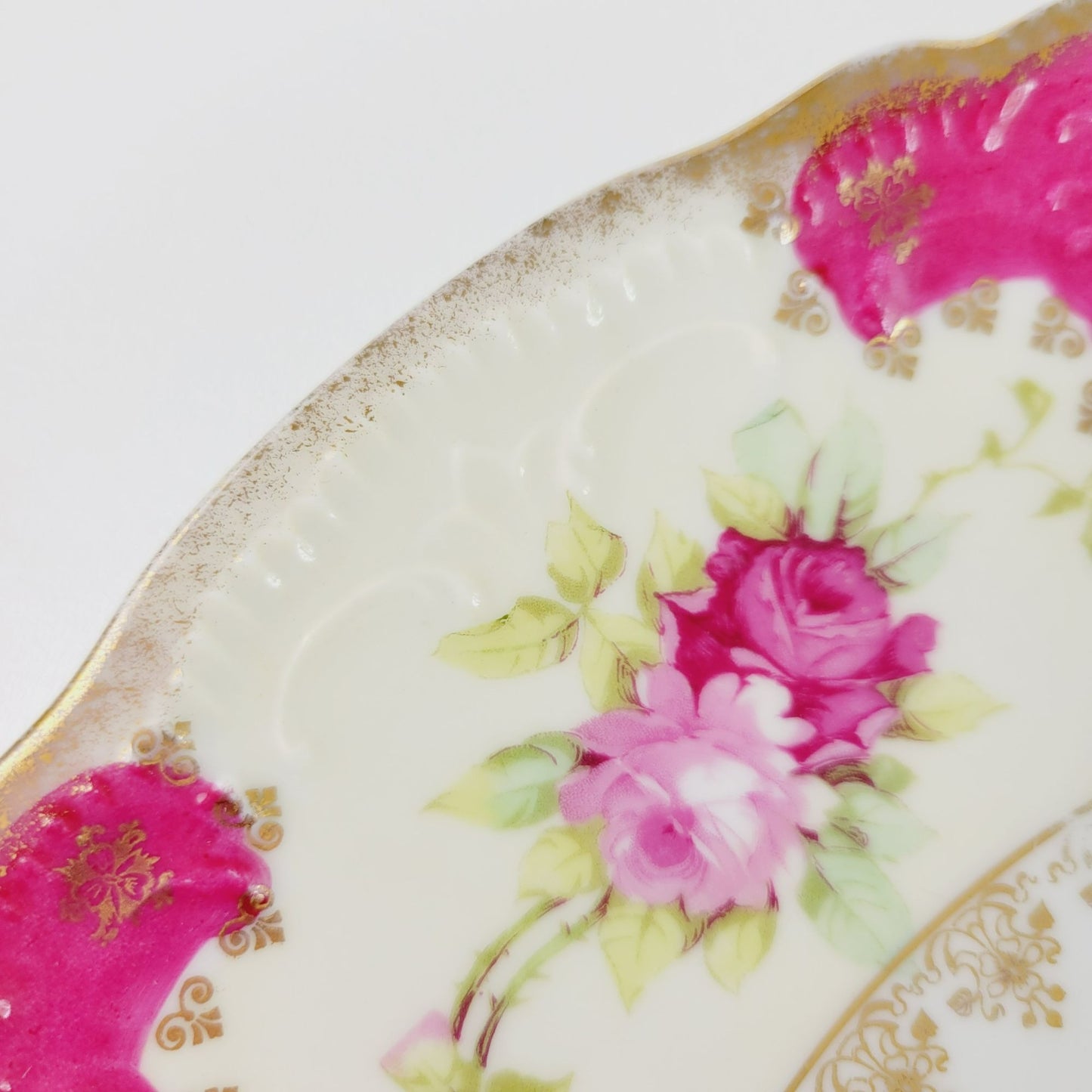 Vintage German Pink & Gold Floral Centerpiece Platter, Artist Signed, Weimar c.1848-1933 Germany
