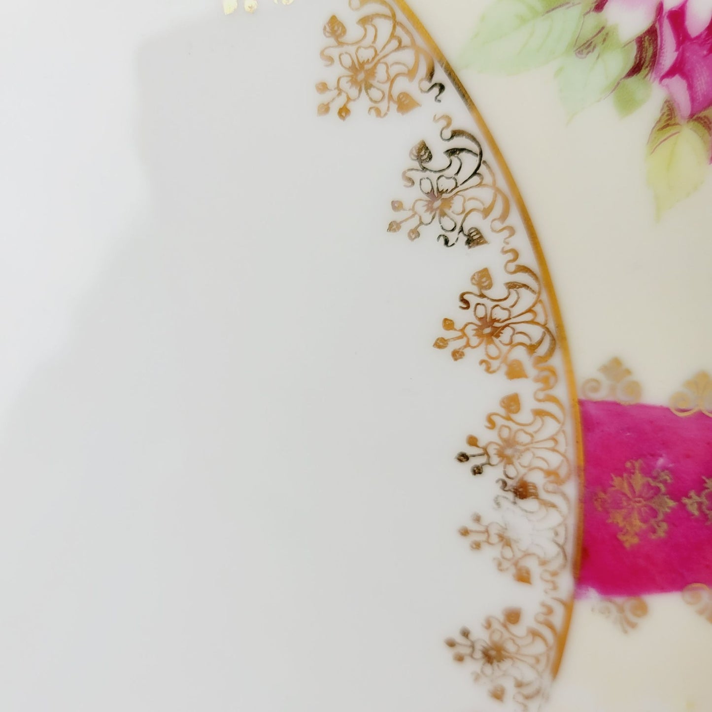 Vintage German Pink & Gold Floral Centerpiece Platter, Artist Signed, Weimar c.1848-1933 Germany