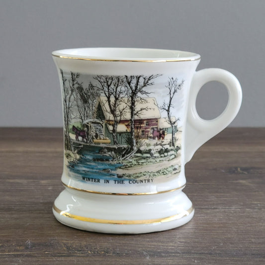 Vintage Ironstone Mustache Mug "Winter in the Country"
