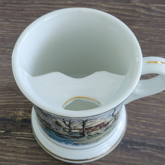 Vintage Ironstone Mustache Mug "Winter in the Country"