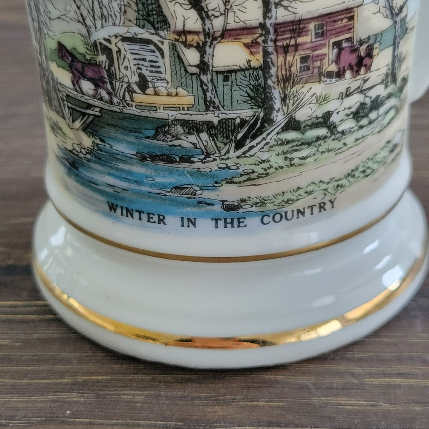 Vintage Ironstone Mustache Mug "Winter in the Country"