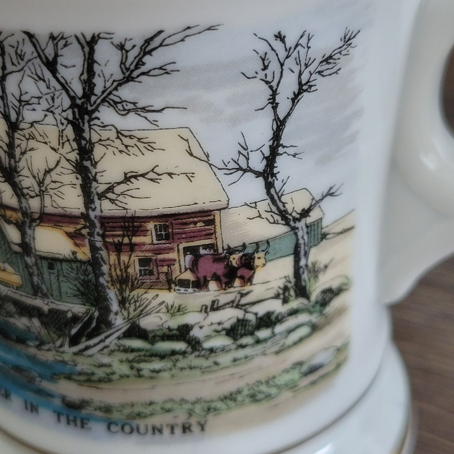 Vintage Ironstone Mustache Mug "Winter in the Country"